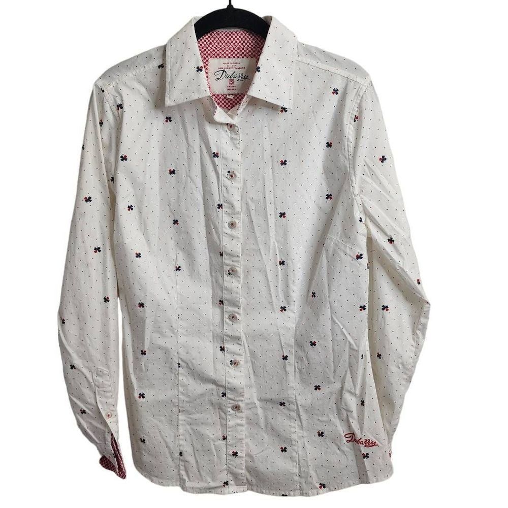Dubarry Of Ireland Button Down Red White Blue Contrast Sleeve Top EU 38 UK 12